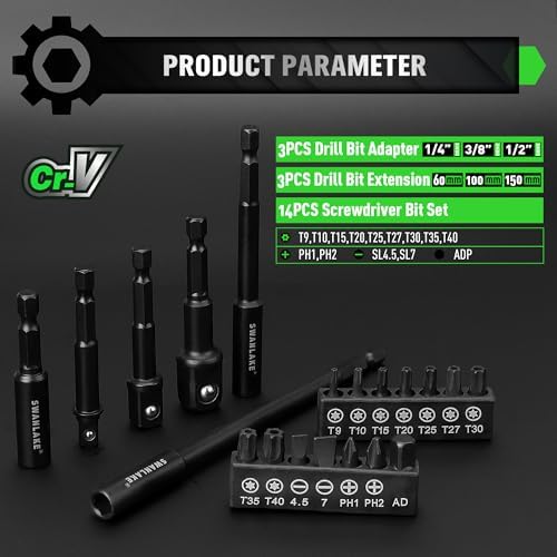 55-Piece Magnetic Nut Driver Set, Metric & SAE 1/4" Hex Shank, Impact Socket Adapters, Snappy Driver Bits, Drill Bit Extension, 14PCS Screwdriver Bit Set