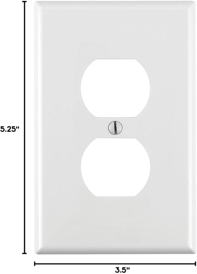 Leviton 1-Gang, 1-Duplex, Midway Nylon Wallplate, Midway Size, 1 Pack, PJ8-W, White