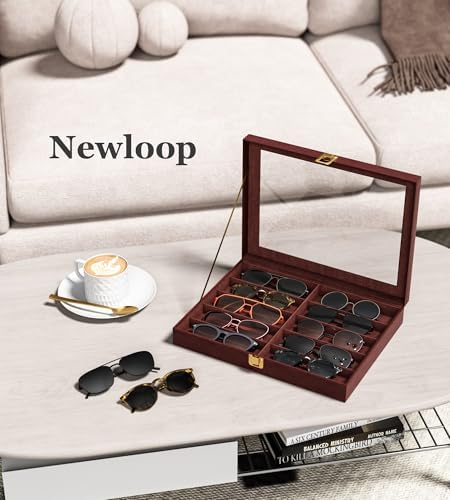 NEWLOOP 10/30 Slots Sunglass Organizer for Multiple Pairs of Eyeglass See-through Display Case Storage Box for Women Men