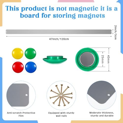 Mooliwe 6 Pcs 48" x 2" Frameless Magnetic Bulletin Board Strip for Wall Stainless Iron Metal Bulletin Bar Board Memo Strip with 16 Magnets 4 Nails 4 Wall Anchors for School Office Home (Silver)