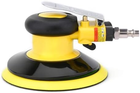 Professional Air Random Orbital Palm Sander, Dual Action Pneumatic Sander, Low Vibration, Heavy Duty … (6-inch Yellow)