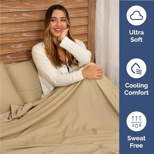 King Size 4 Piece Sheet Set - Breathable & Cooling Sheets - Heathered Tan