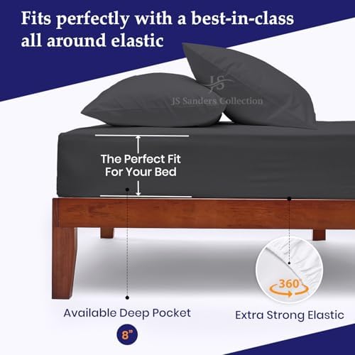 JS Sanders XL V Berth Boat Sheet 3 Pcs 600 TC Egyptian Cotton,Dark Grey Stripe
