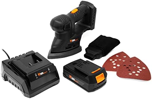WEN Cordless Palm Sander with 20V Max 2.0 Ah Lithium-Ion Battery and Charger (20401) Black