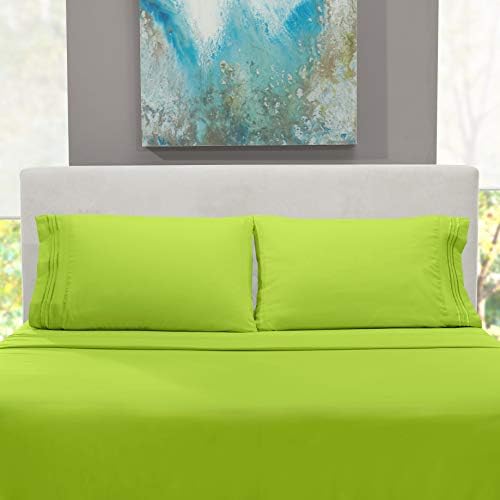 Hearth & Harbor Full Size Sheets - 4 Piece Bed Sheet Set, Hotel Luxury Double Brushed Bed Sheets - Extra Soft Bedding Sheets & Pillowcases, Full, Garden Green