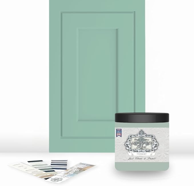 ALL-IN-ONE Paint by Heirloom Traditions, Honest (Mint Green), 8oz Sample - Durable cabinet and furniture paint. Built in primer and top coat, no sanding needed. Includes our 30 featured color card.
