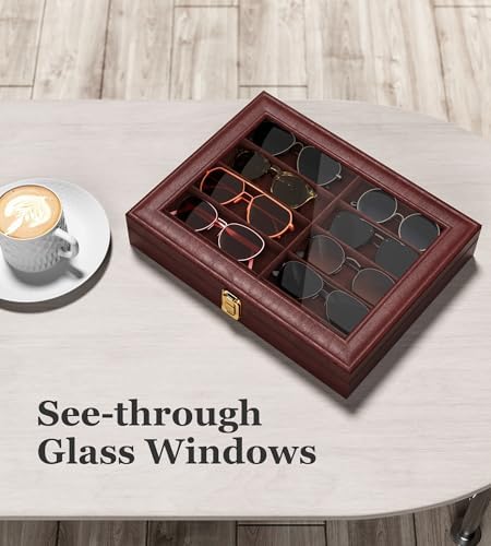 NEWLOOP 10/30 Slots Sunglass Organizer for Multiple Pairs of Eyeglass See-through Display Case Storage Box for Women Men