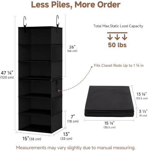 StorageWorks Hanging Closet Organizer, 6-Shelf with 2-in-1 Design, Ivory
