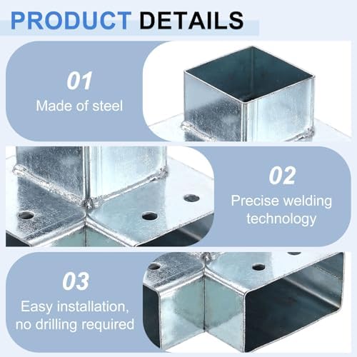 uxcell 3-Way Gazebo Brackets Kit, Right Angle Corner Bracket Woodworking DIY Post Base Kit for 2.4" x 1.22" Lumber for Outdoor Patio Gazebo Log Cabins (4 Pack)