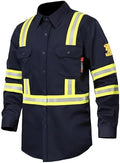 FR Shirts for Men 7oz High Visibility Fire Resistant Shirts CAT2 Welding Shirt 100% Cotton Hi Vis Flame Resistant Shirt Navy(2X-Large)