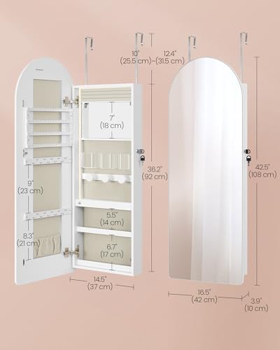 SONGMICS Wide Jewelry Organizer, Wall/Door Mounted, LED Cabinet, Lockable