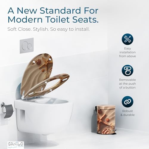 Sanilo Wooden Toilet Seat with Quick Release & Soft Close [ROUND] - Decorative & Slow Close Molded Wood Seat - With One Click for Easy Installation & Cleaning - With Adjustable Fit (Sanibel)