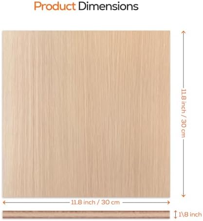 Proflex White Oak Plywood 6pcs, 1/8" x 12” x 12” Real Wood Plywood Sheets Premium “A” Grade with Smooth Sanded Finish, Perfect for Laser Cutting & Engraving, Crafts, and DIY