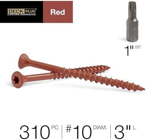 Deck Plus Deck Screws, #10 x 3in, 62 Pack, Red Epoxy