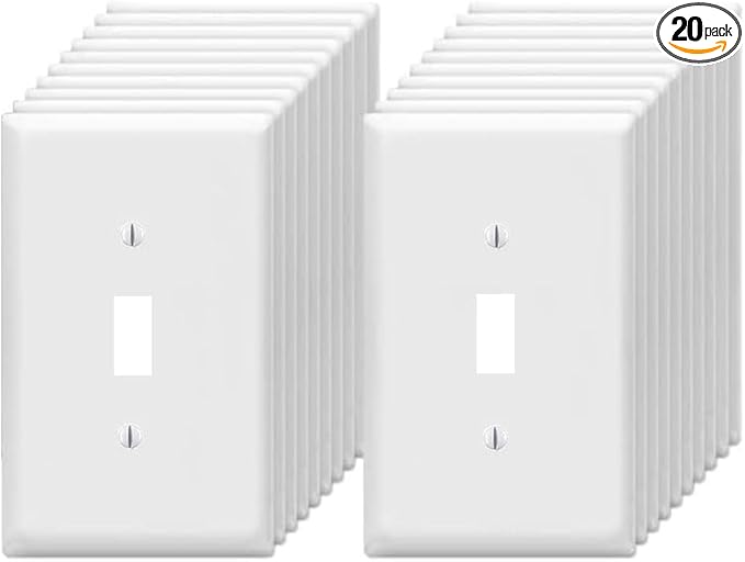 ZEFTV Toggle Light Switch Wall Plates 1-Gang Switch Electrical Cover Plate Unbreakable Thermoplastic Faceplate, White (20 Pack)