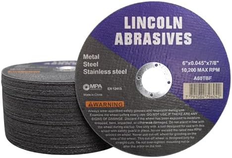 50 Pack 6" Cut-Off Wheels Lincoln Abrasives .045" Metal & Stainless Steel