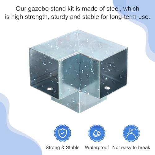 uxcell 3-Way Gazebo Brackets Kit, Right Angle Corner Bracket Woodworking DIY Post Base Kit for 1.6" x 1.6" Lumber for Outdoor Patio Gazebo Log Cabins (8 Pack)