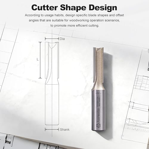 Straight Router Bits 1/2" Shank, 3/8" Cut Diameter, 1-1/4" Cut Length, Useful for Plunging Capabilities for Cutting Grooves, Dados, Mortising