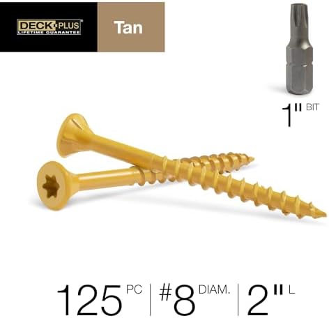 Deck Plus Exterior Deck Screws, #8 x 2in, 250 Pack, Tan