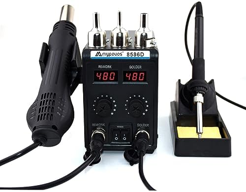 8586D 110V Solder Station, 2 in 1 LCD Dual Digital Display SMD Hot Air Gun Rework Station and Soldering Iron,750W
