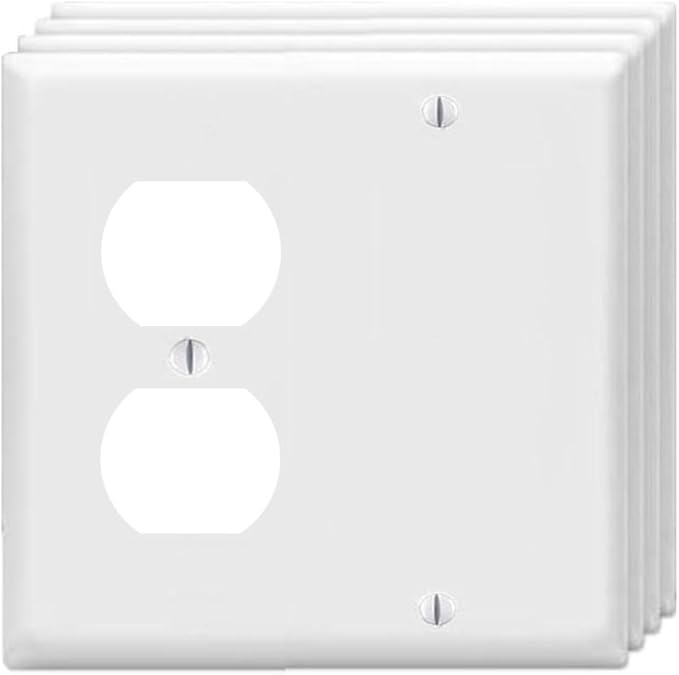 ZEFTV Duplex Receptacle Outlet/Blank Device Wall Plates 2-Gang Switch Electrical Cover Plate Unbreakable Thermoplastic Faceplate for Light Receptacle Outlet Switch, White (4 Pack)
