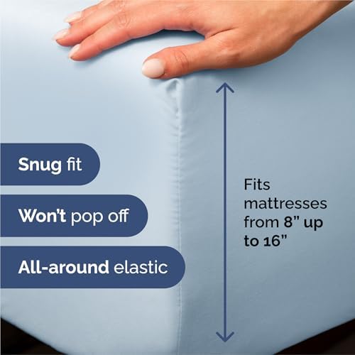 Split King Size 5 Piece Sheet Set - Breathable & Cooling Sheets - Sky Blue