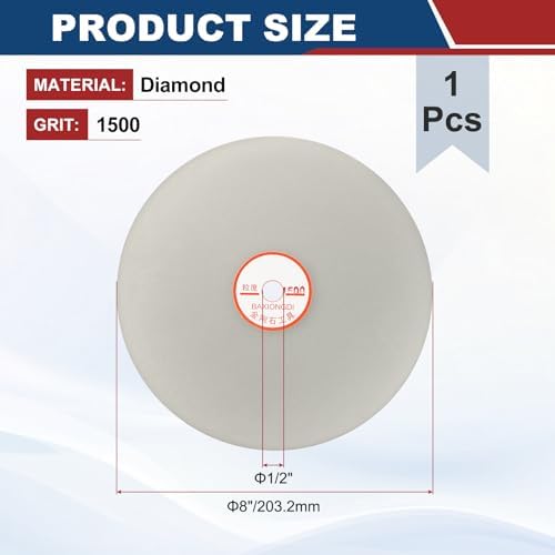 8 Inch x 1/2" Arbor Diamond Flat Lap Disc, 1500 Grit