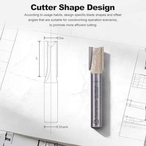 Undersize Plywood Dado Bits 1/4" Shank, Straight Router Bits 11/32" Cut Diameter, 1/2" Cut Length, Useful for Plunging Capabilities for Cutting Grooves, Dados, Mortising