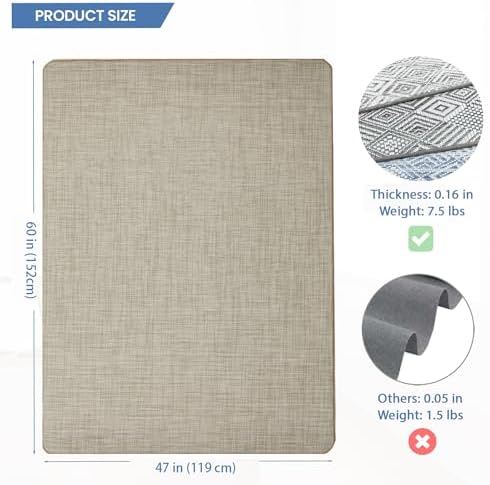 Chair Mat for Hardwood Floor, 47" x 60" Heavy Duty Office Chair Mat for Rolling Chairs, Anti Slip, Non-Curve, Floor Protector for Home Office, Ivory Linen Weave