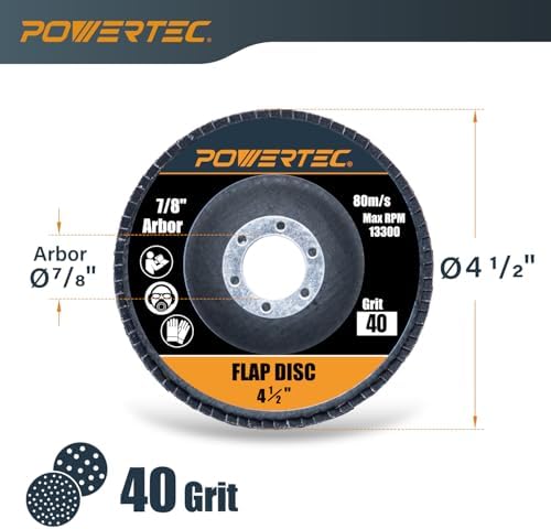 POWERTEC 4-1/2" Zirconia Flap Discs - 20-Pack 40 Grits for Angle Grinder, Compatible with DeWalt DCG413B, DWE402, DCG405B, DWE4011 - Ideal for Sanding and Grinding Metal & Stainless Steel (11101-P2)