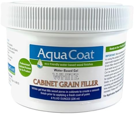 Aqua Coat Water-Based White Cabinet Wood Grain Filler Gel – Fast Drying, Low Odor White Wood Filler, Sandable & Paintable for Interior & Exterior Repairs, Upgrades & Restorations – 8 oz