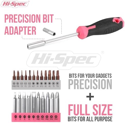 Hi-Spec 8V USB Cordless Drill Driver Home Tool Kit for Home DIY, Pink