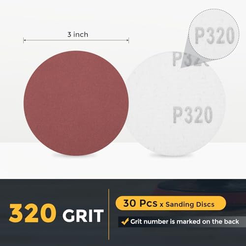 HARFINGTON 30 Pcs 3 Inch Sanding Discs 320 Grit Red Aluminum Oxide