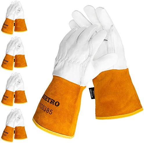 BEETRO Working Gloves 5 Pairs, Tig Welding Cowhide Split Leather, Heat/Fire Resistant BBQ/Warehouse/Heavy Duty/Animal Handling Glove, Extremely Soft and Flexible
