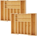 Purawood Bamboo Drawer Organizer, 2 Pack - Expandable Silverware Organizer & Utensil Organizer, Cutlery Tray with Dividers, 7-9 Slots- Premium Kitchen Organizer for Utensils & Flatware (Natural)