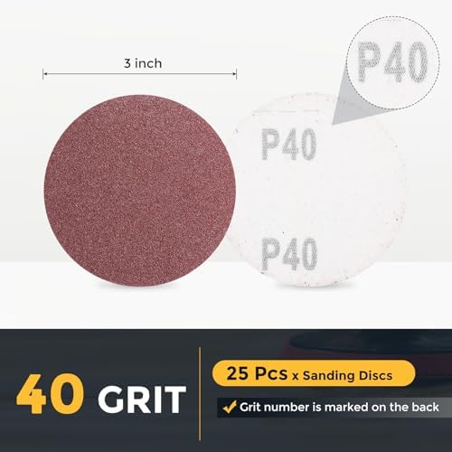 HARFINGTON 25 Pcs 3 Inch Sanding Discs 40 Grit Red Aluminum Oxide