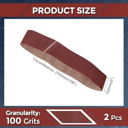 2 Pcs Sanding Belts 6 x 108 Inch 100 Grit Aluminum Oxide