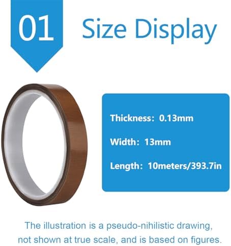 PTFE Heat Resistant Tape Self-Adhesive PTFE Teflon Fabric Tape Suitable for Component Repair, Thickness 0.13Mm,Width：13mm
