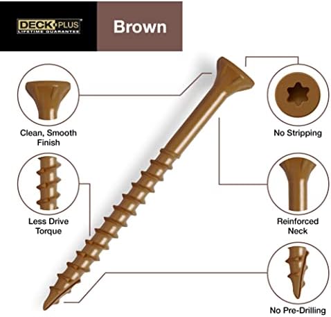 Deck Plus Deck Screws, #8 x 1-1/4in, 186 Pack, Brown