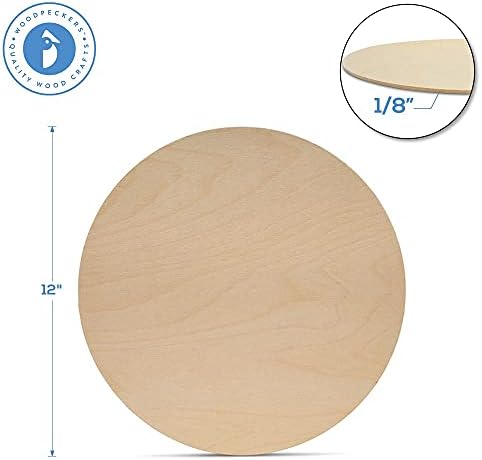Wood Circles 12 inch, 1/8 Inch Thick, Birch Plywood Discs, Pack of 5 Unfinished Wood Circles for Crafts, Wood Rounds by Woodpeckers