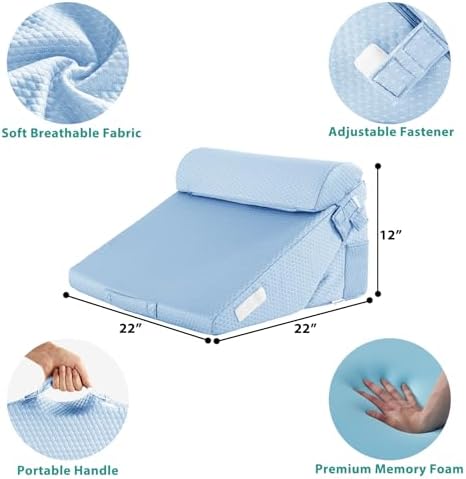Bedluxe Wedge Pillow Set for After Surgery, Orthopedic Bed Wedge Light Blue
