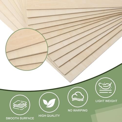 10 Pack Basswood Sheets12x18x1/8 Inch, Unfinished Wood for Crafts, 3mm Basswood for Laser Cutting & Engraving, Wood Burining,Architectural Models, Wood Board for Painting.