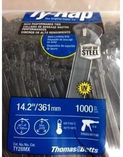 MS3367-2-0 Black Ultraviolet Resistant 14" Cable Tie TY28MX (1000 Per Bag)