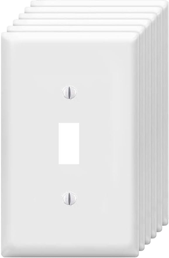 ZEFTV Toggle Light Switch Wall Plates 1-Gang Switch Electrical Cover Plate Unbreakable Thermoplastic Faceplate, White (6 Pack)