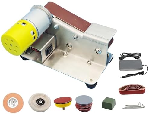 Mini Electric Belt Sander Grinder Set with Polishing and Grinding Wheels, 110/220V Bench Belt Sander, 10 Sanding Belts and Polishing Disc, Ideal for Knife Sharpening and Woodworking