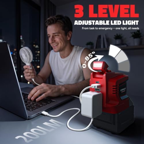 LIVOWALNY 220-250W Power Inverter Compatible with Milwaukee 18V Battery - DC 18V to AC 110-120V Power Station with 1 AC Outlet - 2 USB 1 Type-C & LED Light for Camping Power Outage - Tool Only(2 Pack)