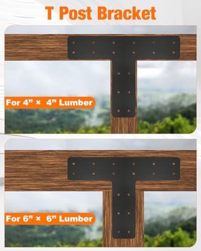 4 Pack T Post Timber Frame Brackets, 14"x10" T Flat Mending Plate