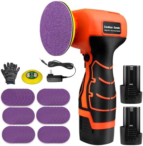 Cordless Electric Sander with 36PCS Sandpapers, 3500 RPM, 2Pcs 2000mAh Batteries, Lightweight & Compact Design for Wood, Metal, Paint Removal, and DIY Projects