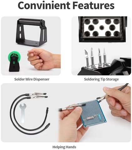YIHUA 926 III Soldering Iron Station Kit with 12-IN-1 Helping Hands, Solder Dispenser, Lead-Free Solder, 6 Soldering Tips, Desoldering Pump