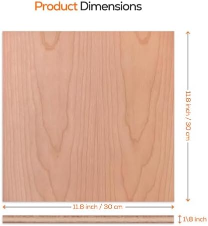 Proflex Cherry Plywood 6pcs, 1/8" x 12” x 12” Real Wood Plywood Sheets Premium “A” Grade with Smooth Sanded Finish, Perfect for Laser Cutting & Engraving, Crafts, and DIY Projects.
